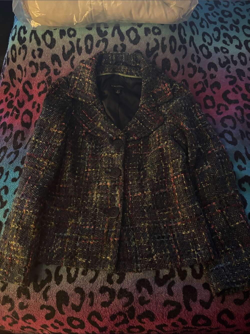 Dialogue Women's Grey Multicolor Tweed Button Blazer